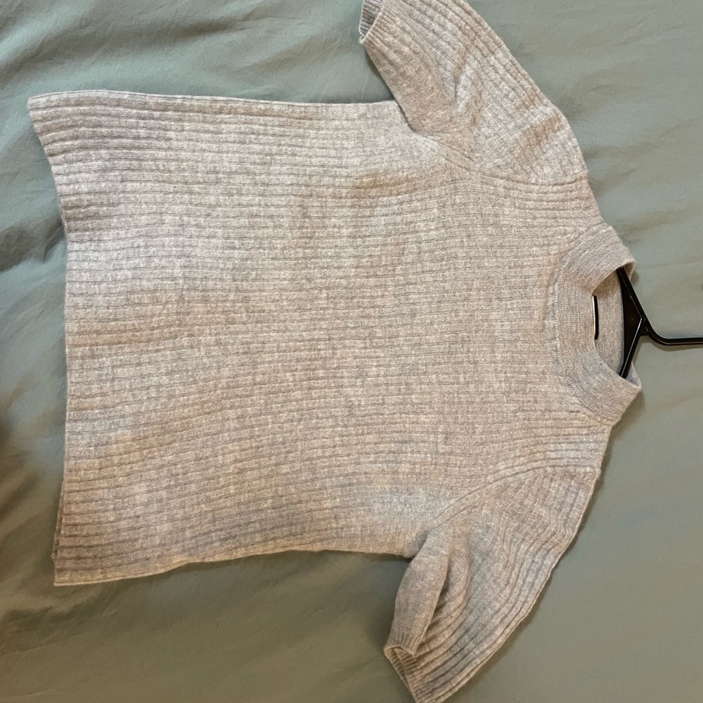 J. Crew Gray Crew Neck Sweater with Ribbed Knit